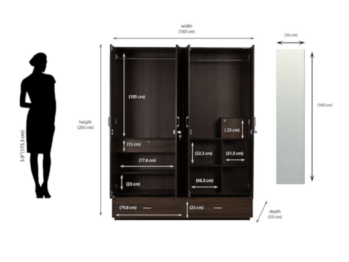 Nilkamal Mozart 4 Door Engineered Wood Wardrobe with Mirror, Locker, 2 Hanging Rod, Drawers & Shelves (Color - Walnut, Delivery Condition - Knock Down) - Image 2